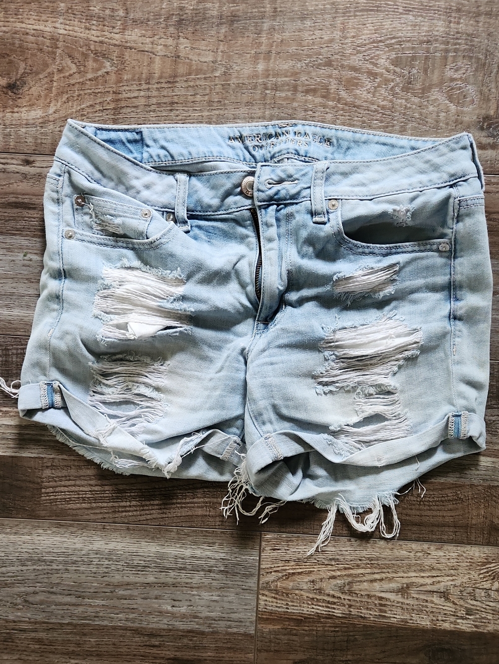 American Eagle Outfitters Light Blue Ripped Denim Shorts